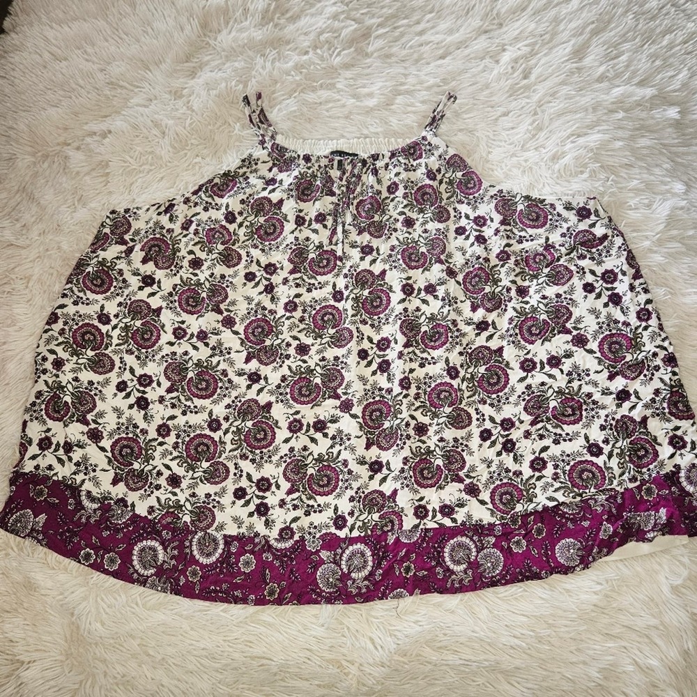 Lane Bryant Sleeveless Tank Lined Rayon   Purple and White Floral Size 22